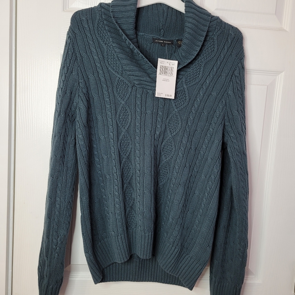 Jeanne Pierre | Large | green |cowl / turtle neck knit pullover sweater |NWT